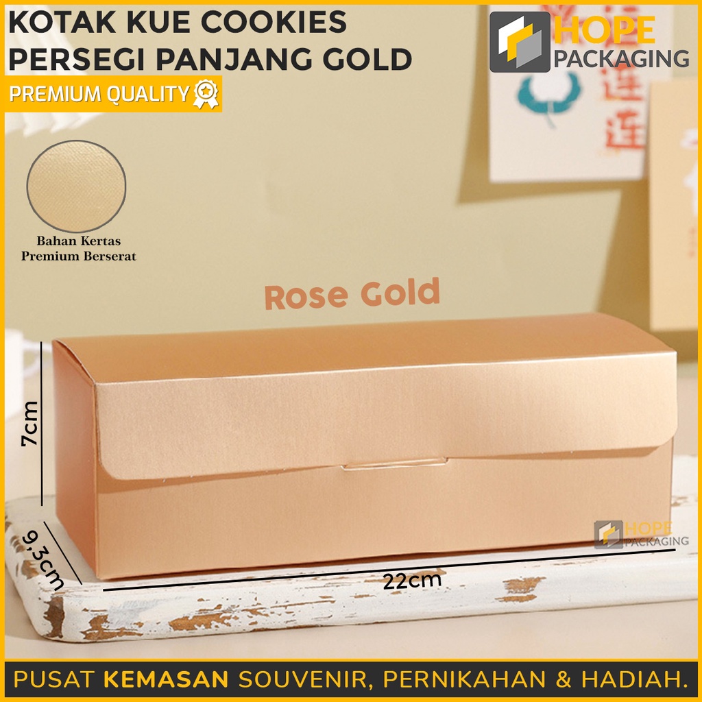 Kotak Kue Persegi Panjang 7x 9.3x 22 cm Warna Gold (bahan kertas Premium berserat)