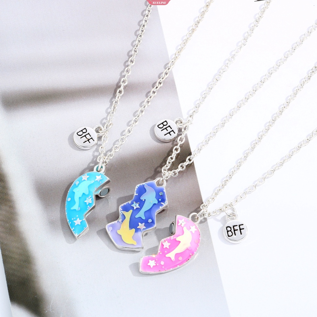 Heartbreak drip oil dolphin magnet Jahit Teman Baik magnet Jahitan Cinta Kalung Anak Perempuan bestie Hadiah Persahabatan [ZXL]