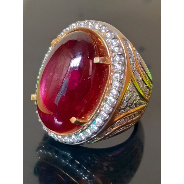 Natural [STAR RUBY PIGEON BLOOD TOP COLOR SERTIFIKAT] emban cincin pria ring perak 925 emas