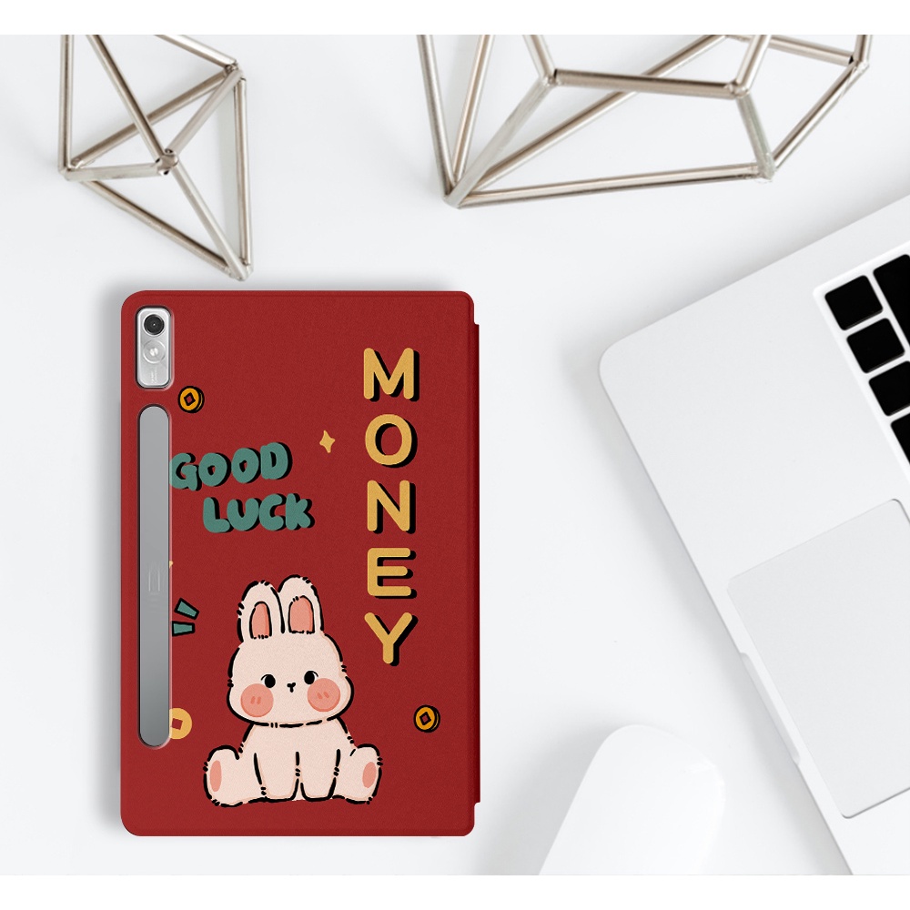 Untuk Lenovo XiaoXin Pad Pro (2022) 11.2 Inci TB-138FU Fashion Tablet Case NewYear Festival Pola Kelinci Lucu Flip Stand Casing PU Leather Cover Pelindung
