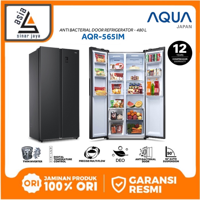 AQUA JAPAN Kulkas AQR-565IM (GB) 480 Liter Side By Side Anti Bacterial