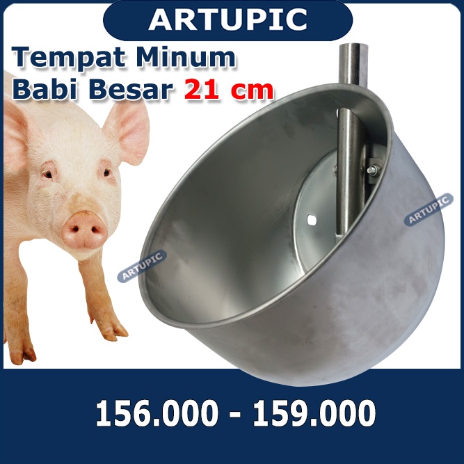 Tempat Minum Babi BESAR 21 CM Piglet Nipple Nipel Nepel Mangkok Minum Anak Babi Stainless Steel Drinking Bowl Artupic