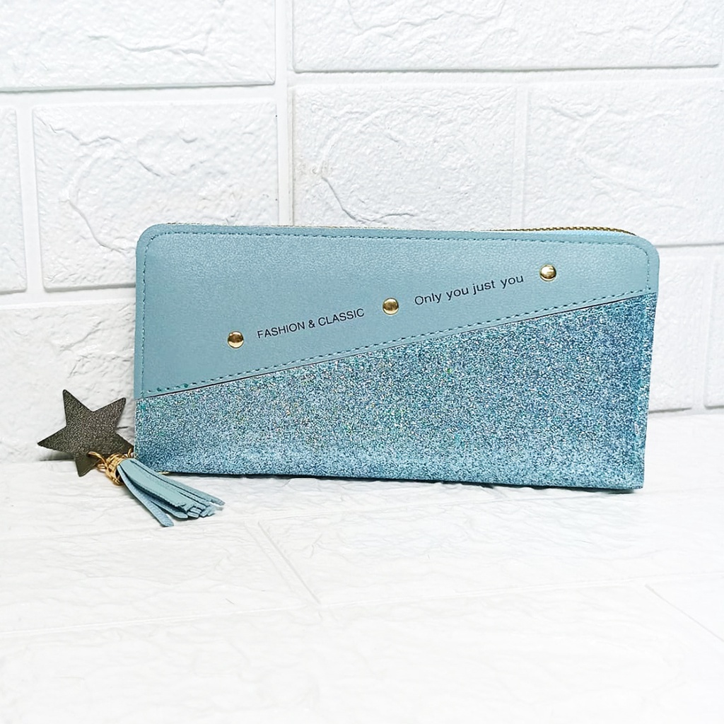 Dompet Panjang Wanita Zipper Fashion Style Korea Dompet Clutch Cewek 1 Resleting PU Multifungsi Azgalery D82