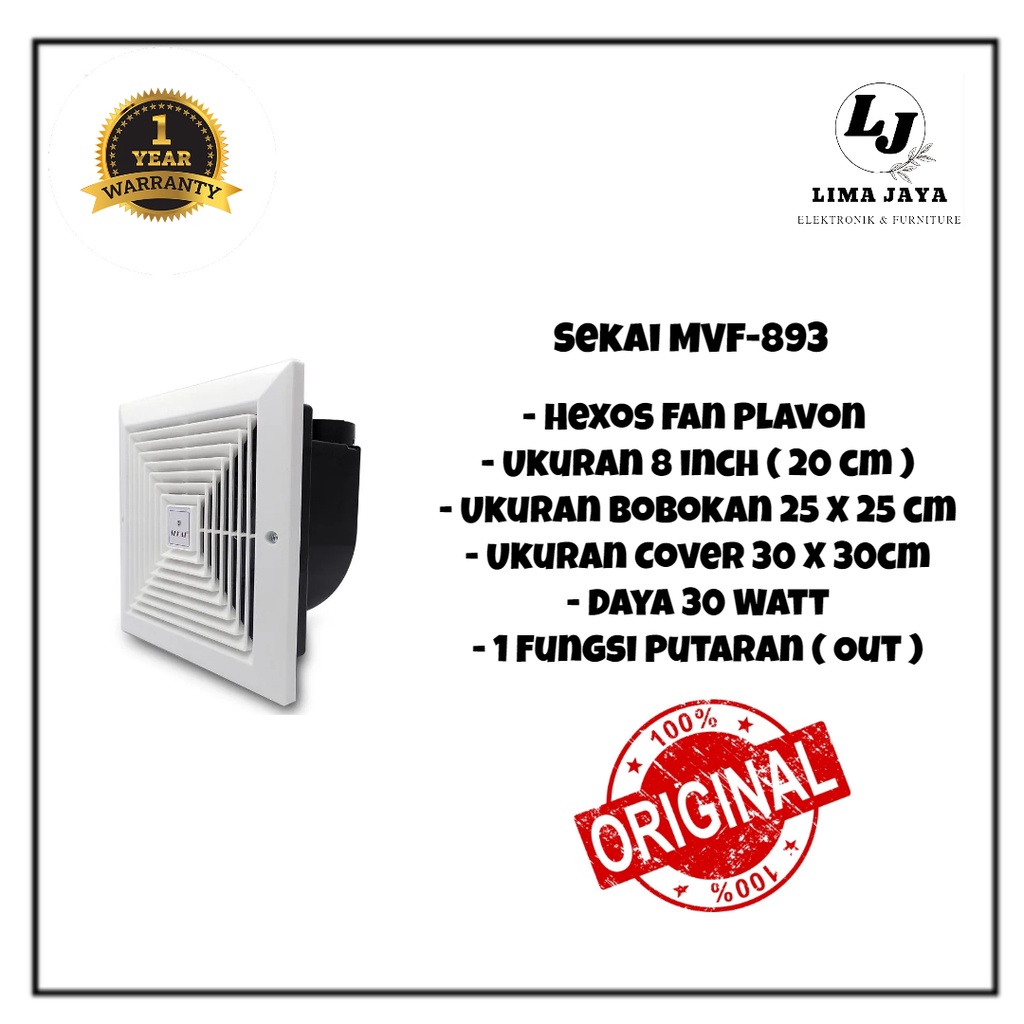 SEKAI Exhaust Fan MVF-893 Hexos Dinding Plafon Kipas Dapur 8 inch