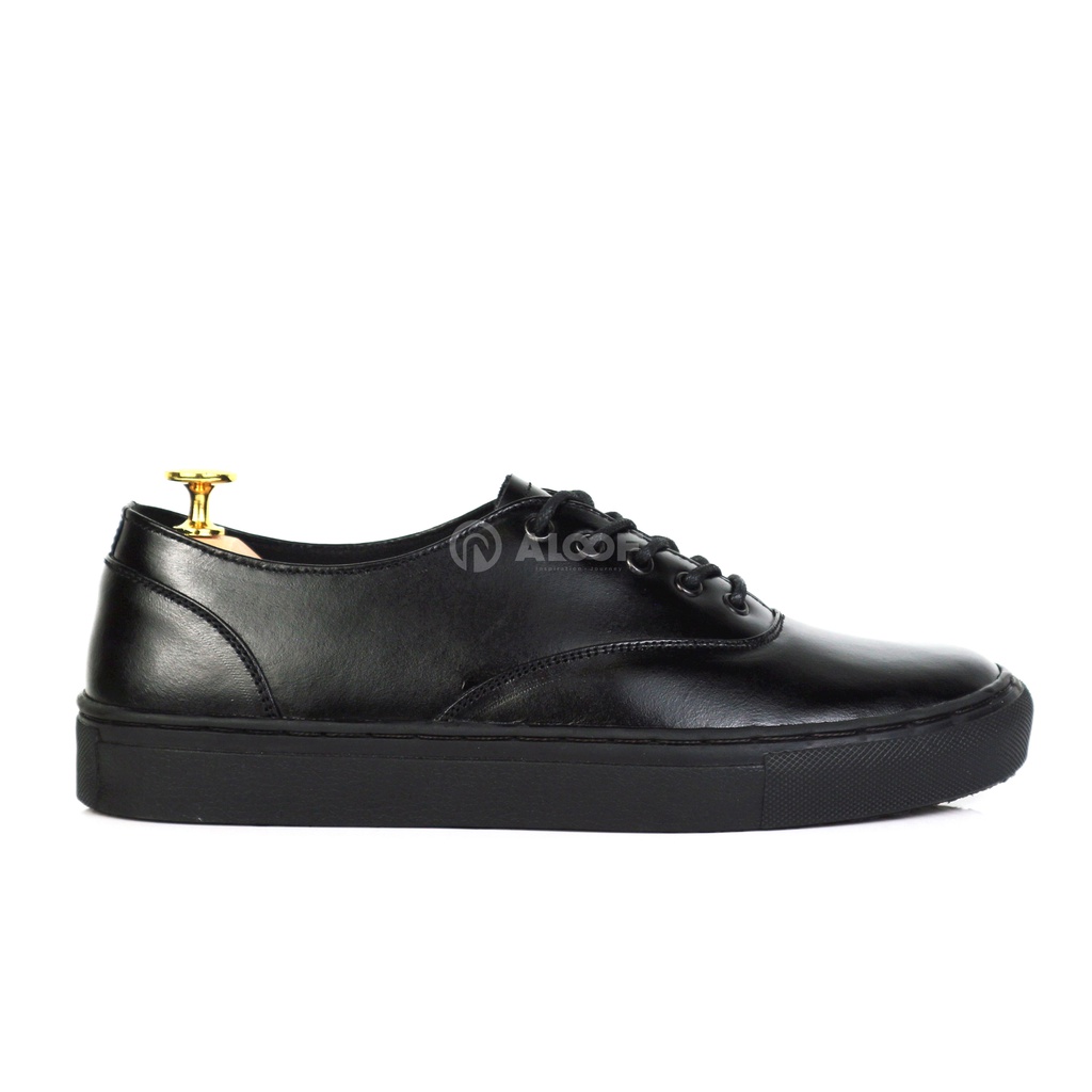 [SALE] AUTHLEA - Sepatu Sneakers Pria Kulit Full Hitam Skate Formal