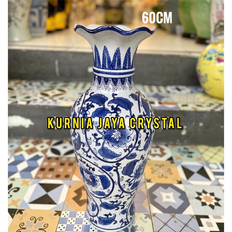 Guci Keramik Biru Putih Import China Tinggi 60 cm / Vas bunga Chinoiseries tinggi 60cm