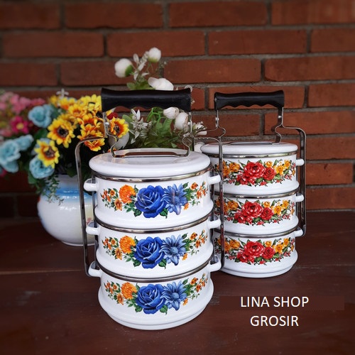 Rantang Stainless uk 14cm susun 2 3 4 Motif Bunga/Kembang