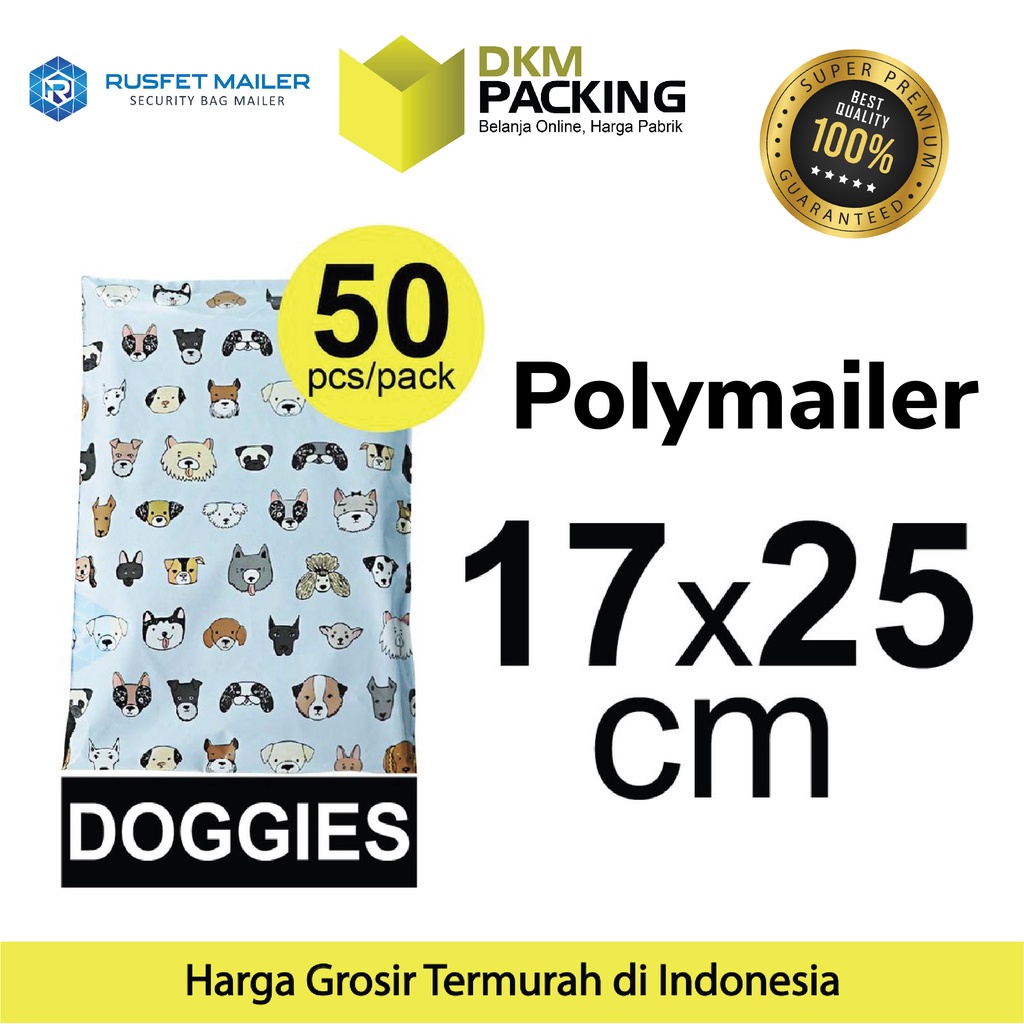 

Polymailer 17cm x 25cm Polimailer Amplop Plastik Packing RUSFET Motif Dog / PACK