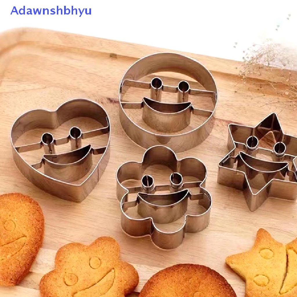 Adhyu 4Pcs/Set Cookie Cutter Cute Smiley Sugar Biskuit Cetakan Fondant Kue Baking Tools ID