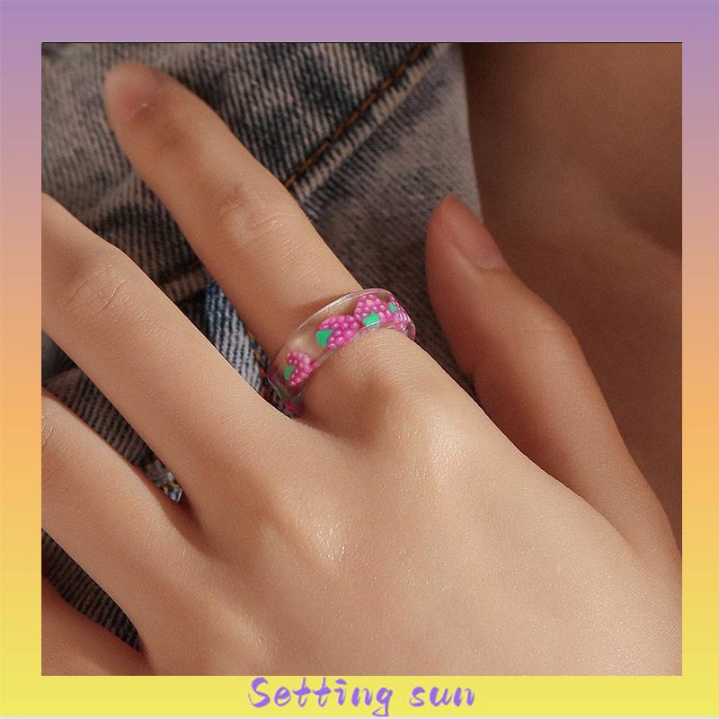 Cincin Bahan Resin Akrilik Bentuk Buah Untuk Wanita Fashion Korea TN