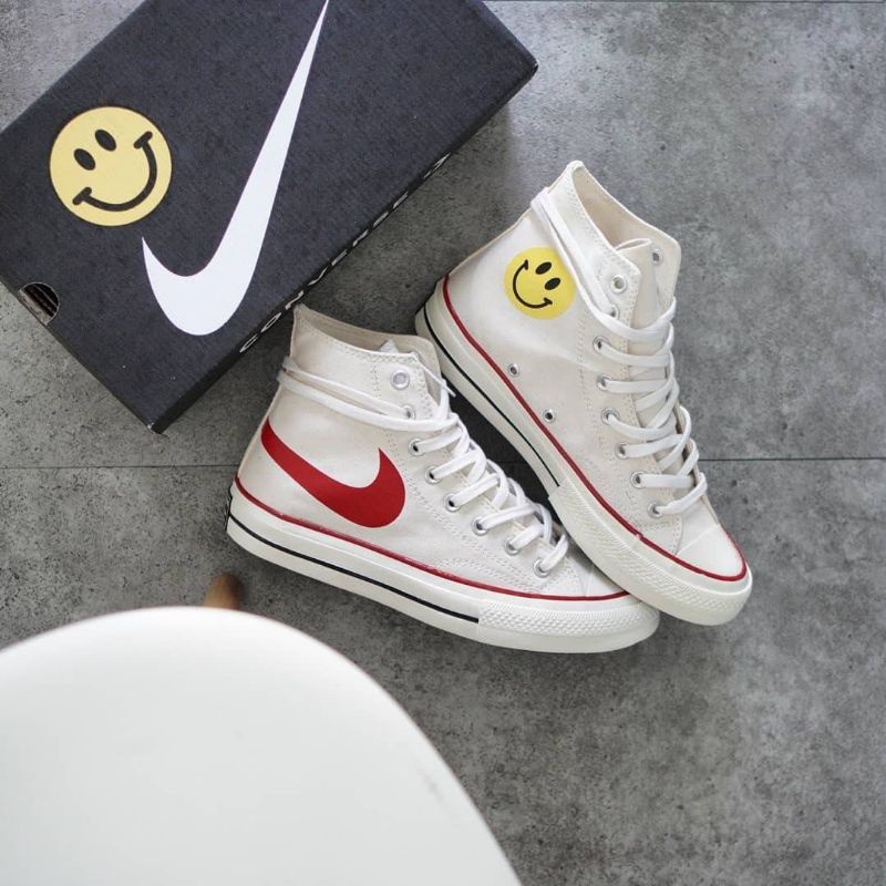 Sepatu Converse HI smile true white Premium High Quality Made In Vietnam BNIB