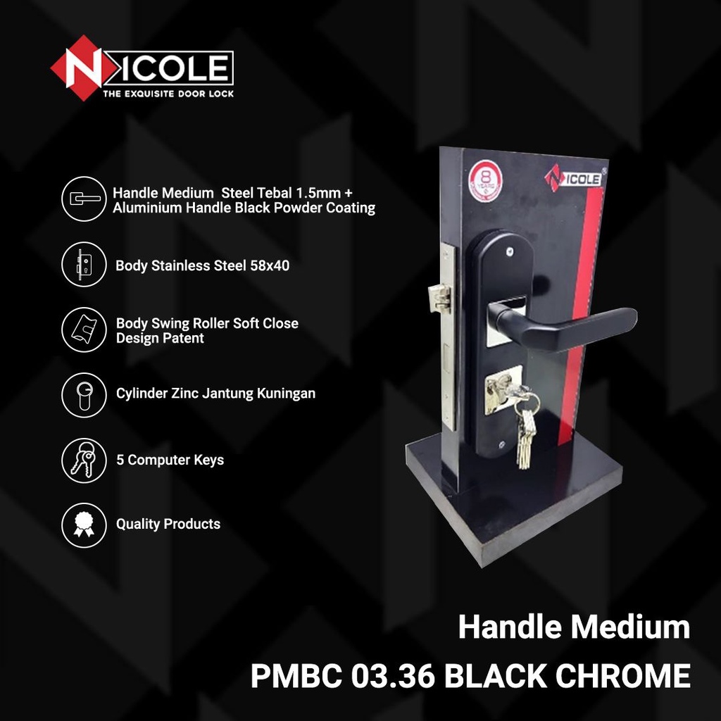 Gagang Pintu Set Kayu Hitam Chrome / Handle Black Chrome Medium Series