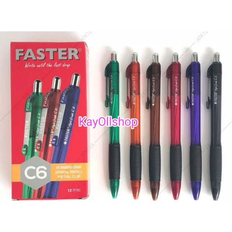 

Pulpen Faster C6 Ballpoint Pen / Pena Pen 0.7mm / 1 Box isi 12 Pcs