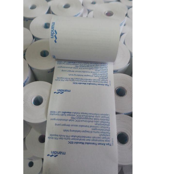 

☞☞ Kertas thermal EDC 57x40mm logo bank mandiri full Paket 1Pack isi 10Pcs/Roll kertas