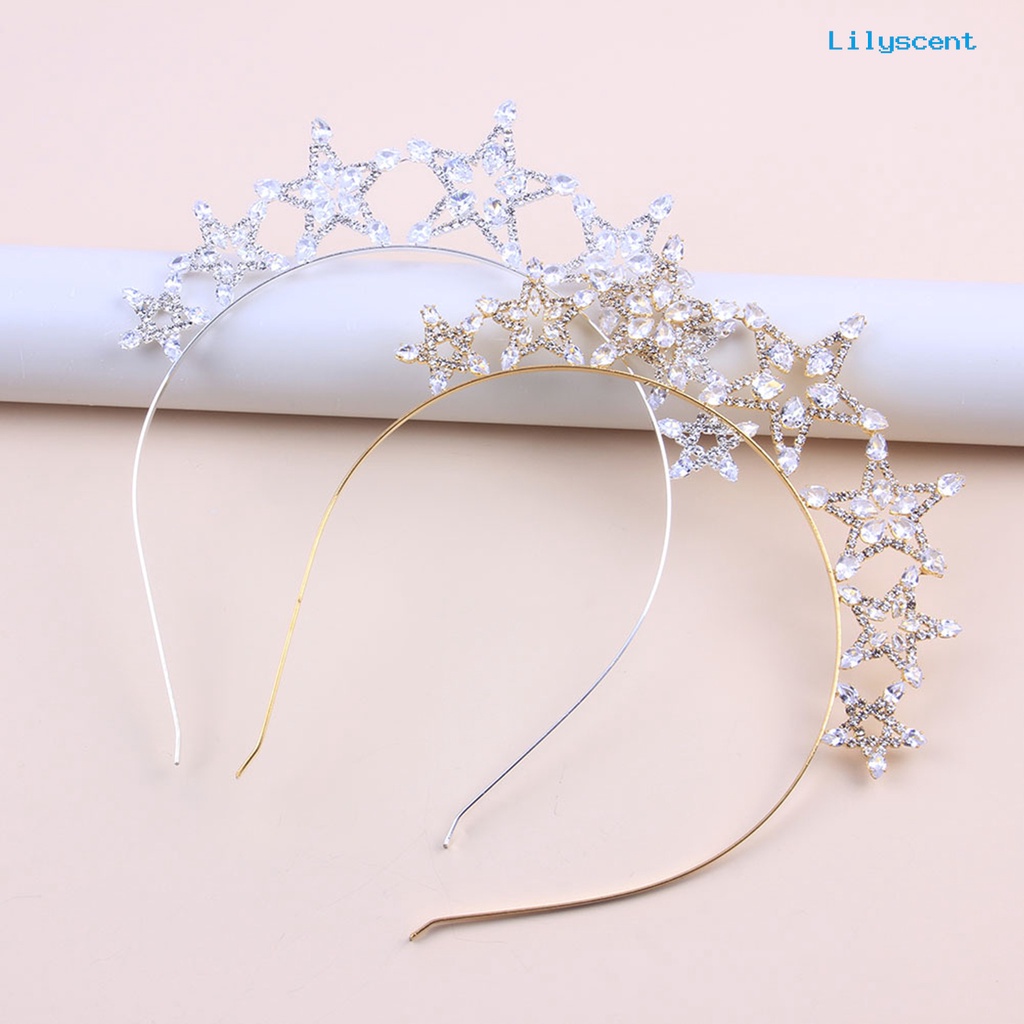 [LS]Wanita Bando Bentuk Bintang Melubangi Berlian Imitasi Mengkilap Warna Solid Anti-slip Dekorasi Rambut Elastis Aksesoris Rambut Bridal Headdress Hadiah