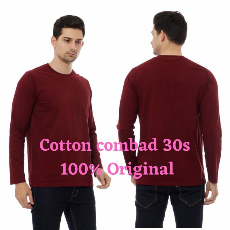 Kaos Polos Lengan Panjang Pria Maroon Cotton combed 30s ,kaos panjang priaKaos polos pria lengan pan