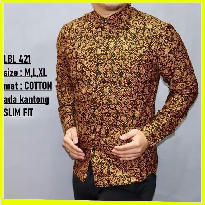 KEMEJA PRIA BATIK LENGAN PANJANG HEM BAHAN KATUN HALUS 40S LBL 421 MEWAH PREMIUM BAJU ELEGANT SIZE M L XL SKU MS JAKARTA