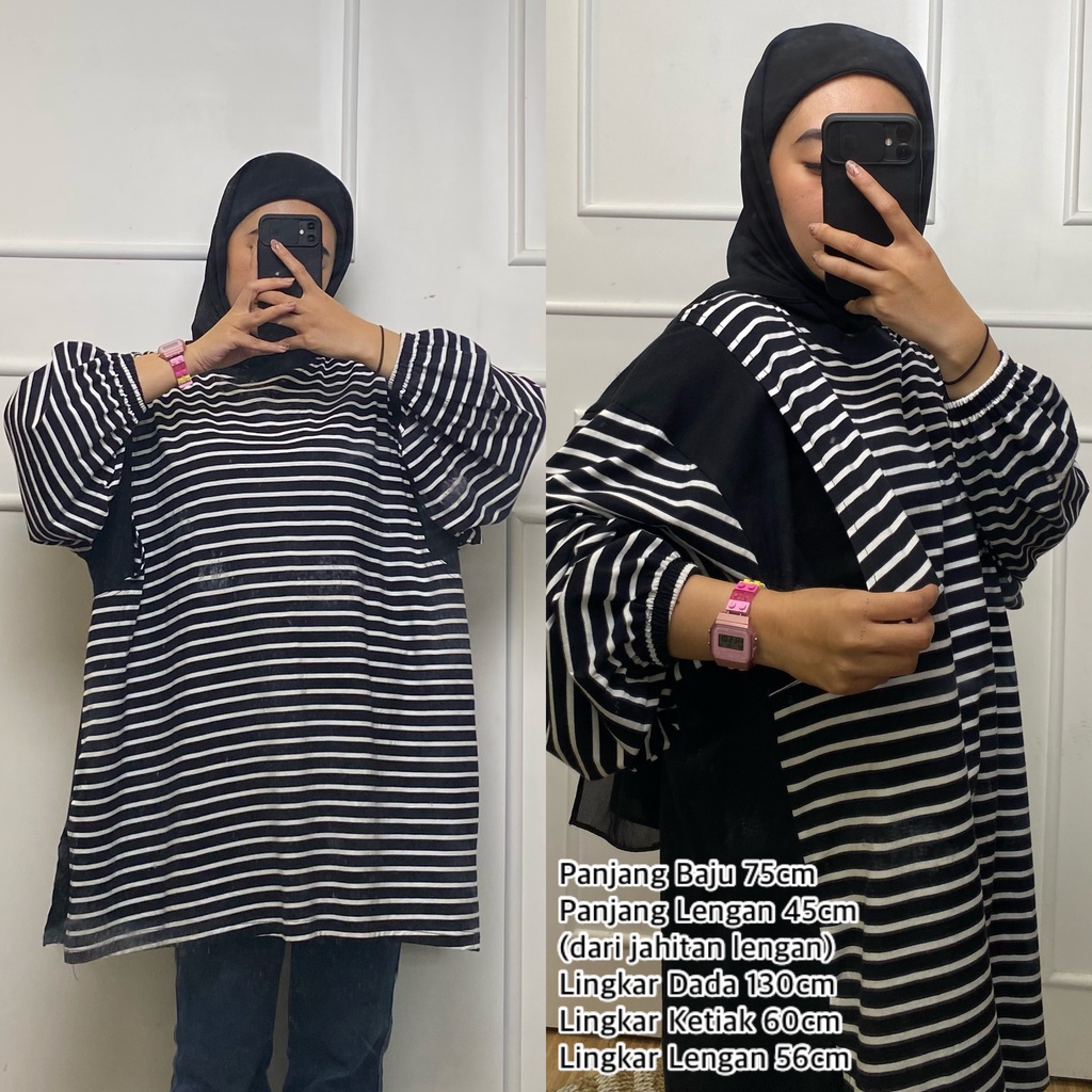 Kaos Oversize Wanita Lengan Panjang Alice Stripes Busui Femonritch
