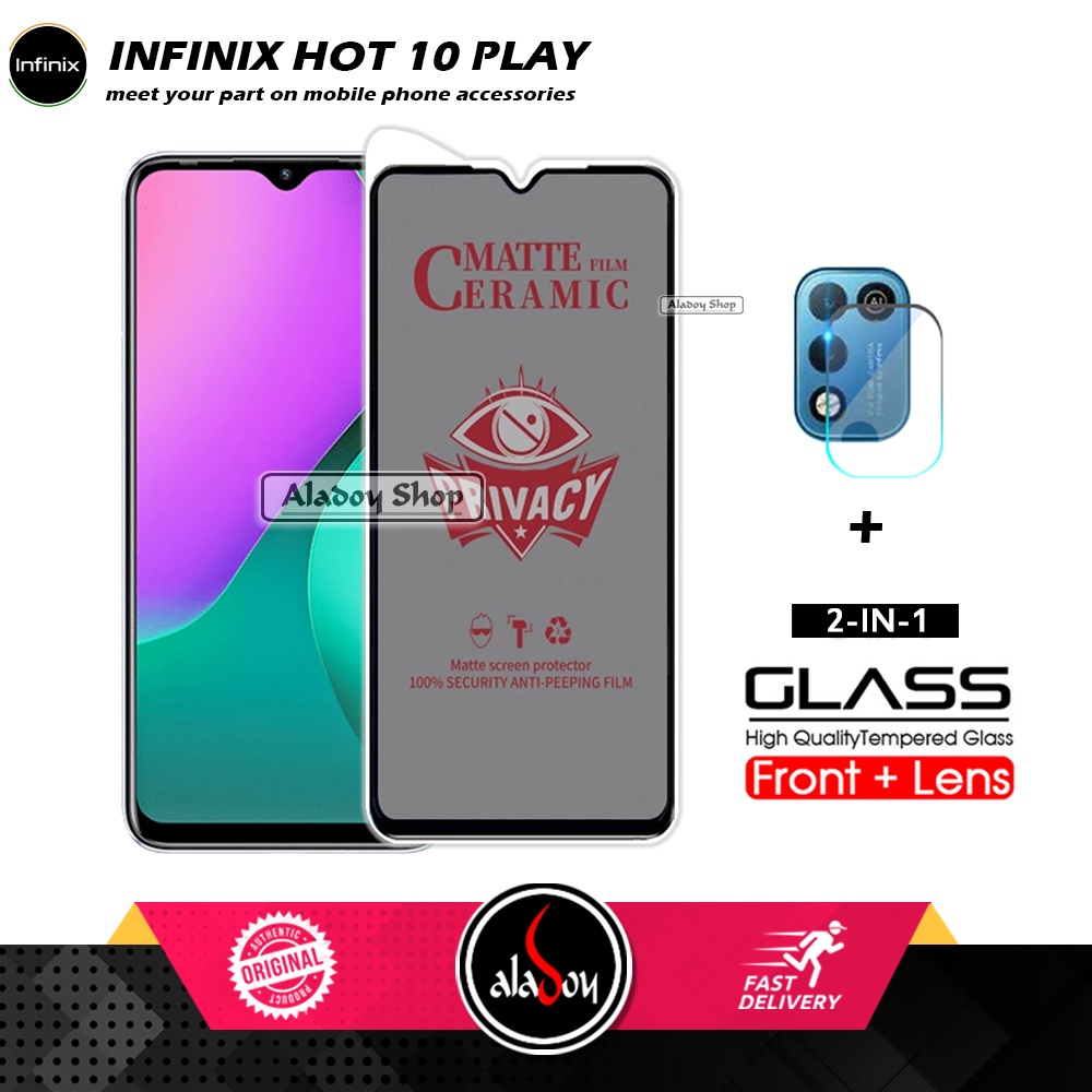 PAKET 2IN1 Anti Gores Privacy Infinix Hot 10 Play + Tempered Glass Kamera