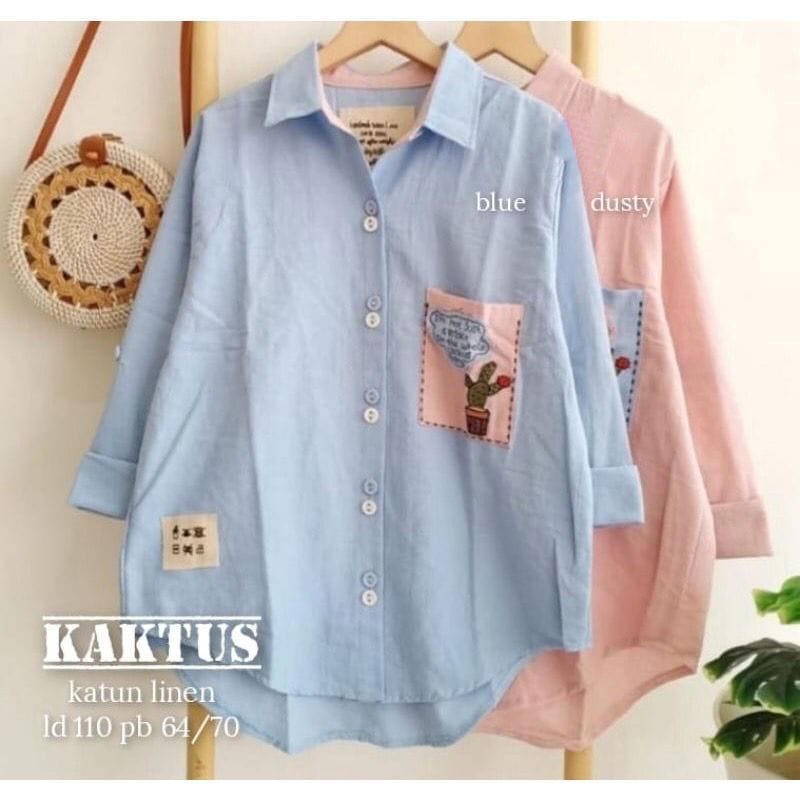 Kaktus Tunik Baju Atasan Wanita Terbaru Tunik Jumbo Katun Linen Korean Style Outfit Wanita Kekinian Busui Friendly