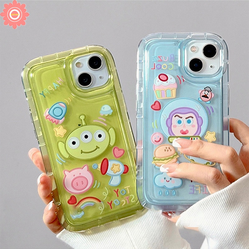 IPHONE Cute Toy Story Alien Buzz Lightyear Phone Case Kompatibel Untuk Iphone11 13 12 Pro MAX 14xr 7plus 78 6 6S Plus X XS MAX Shockproof Airbag Kartun Stiker Transparan Soft Cover