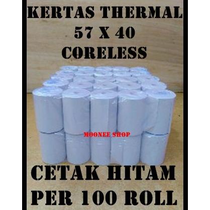 

KERTAS THERMAL 57X40 / 58X40 MM (SATU KARTON/DUS) (100ROLL) PRINTER BLUETOOTH KASIR POLOS TERLARISS...,,,,,