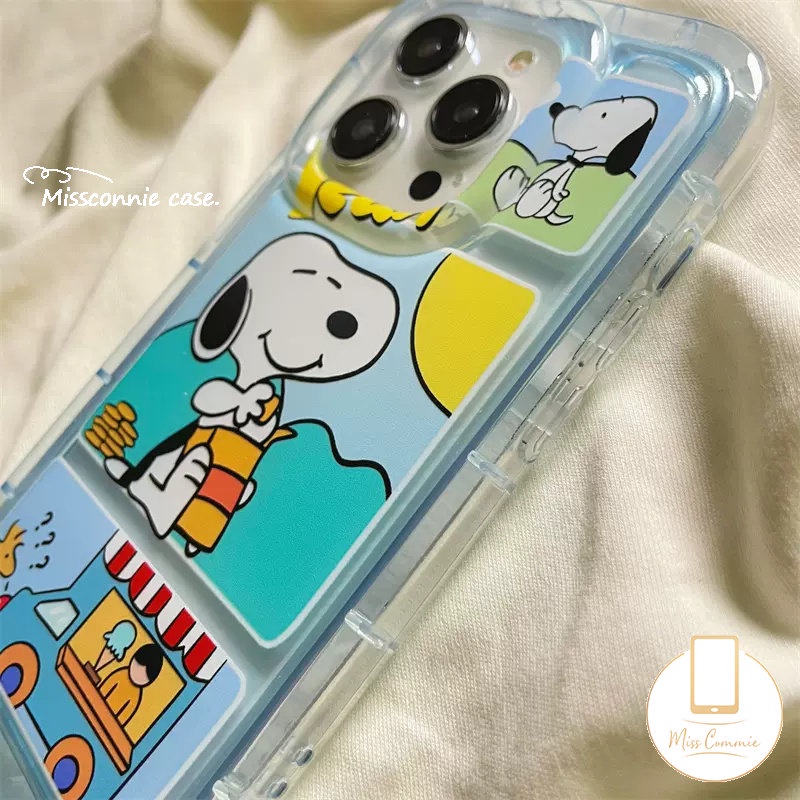 IPHONE Casing Ponsel Airbag Shockproof Bening Kompatibel Untuk Iphone11 14 13 12 Pro MAX XR 78 6 6S Plus X XS MAX Kartun Lucu Snoopy Transparan Lembut TPU Back Cover