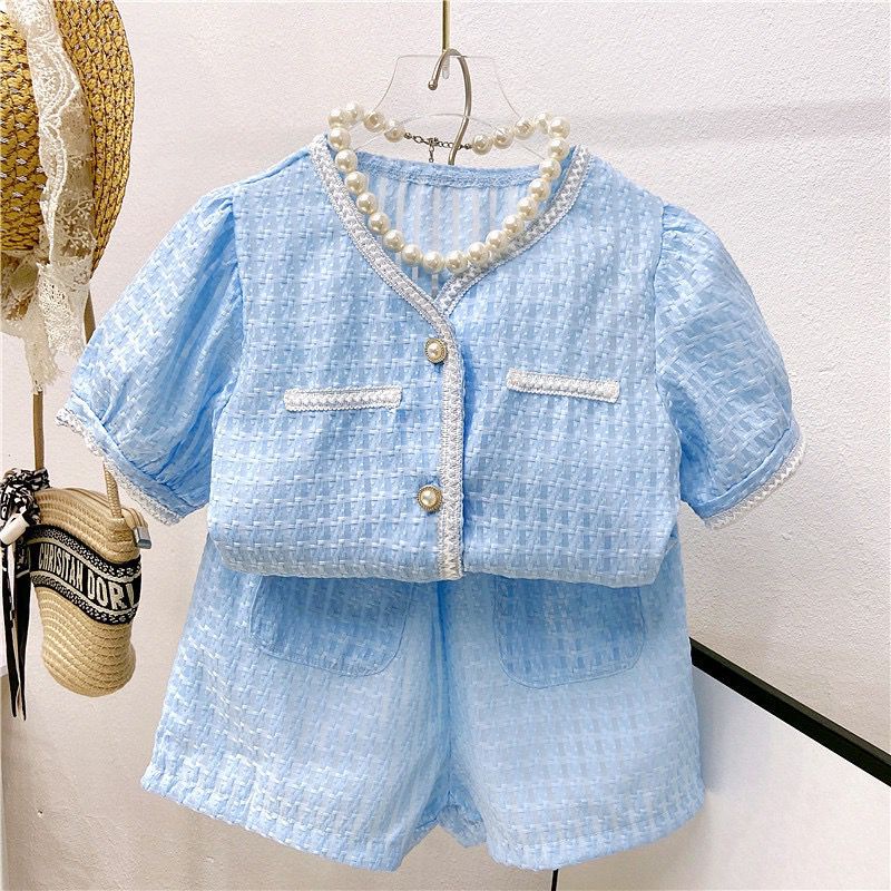 Setelan Baju Anak Perempuan Import Motif Blueray &amp; Hijau Ulir