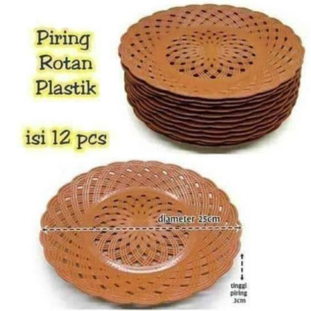 Piring Rotan / Piring Rotan Plastik Isi 12PCS / Piring Plastik Rotan 1 Lusin