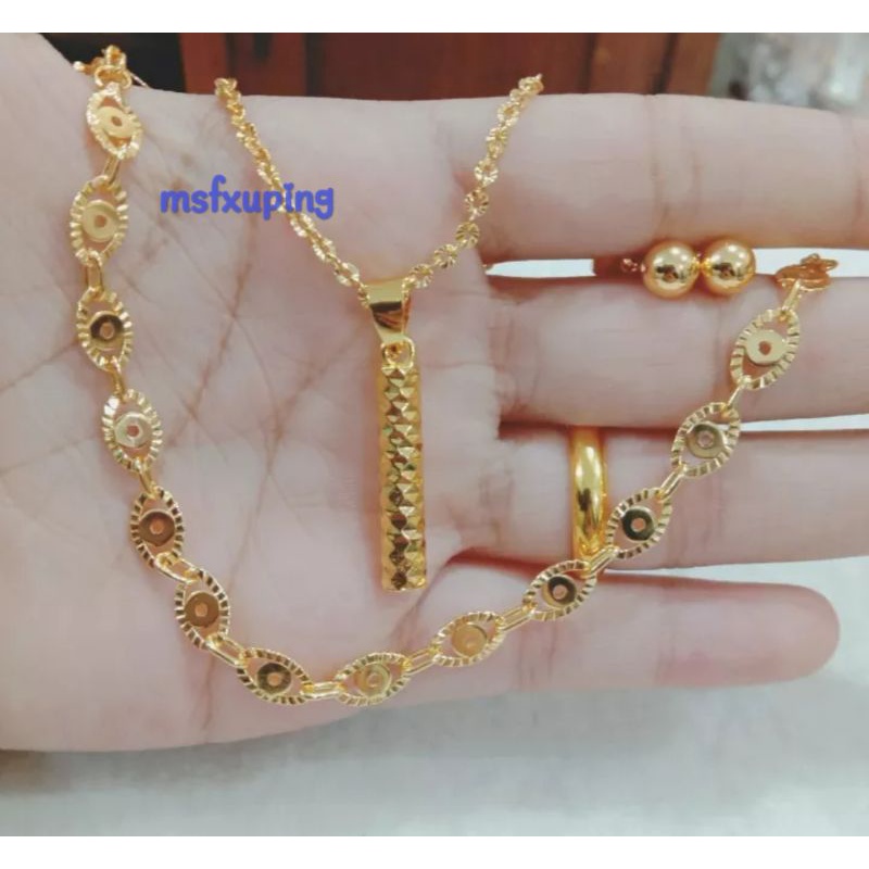 Set Perhiasan Wanita Full Motif Gelang Rangkai Mata Gold Cantik Lapis Emas 24k Anti Karat Tidak Mudah Luntur