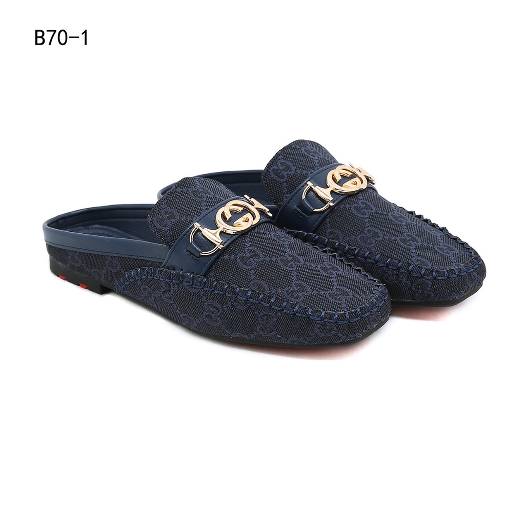GC  GG Canvas Upper Case Flat Open Back Loafer B70-1