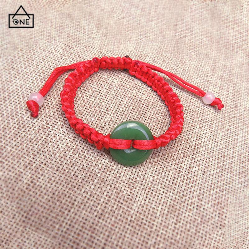 COD❤️Gelang Tangan Tali Merah Aksen Batu Giok Hetian Lucky Untuk Pasangan Pria Dan Wanita Hand Rope Adjustable-A.one