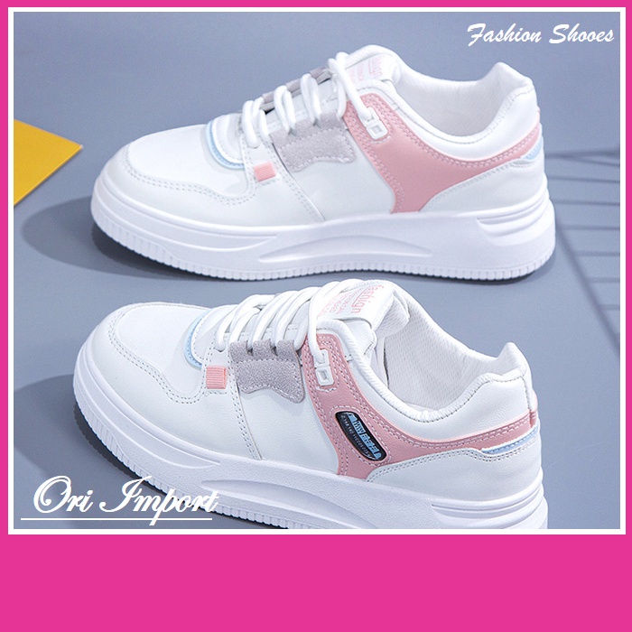 Sepatu Putih Sneakers Sneaker Snakers Snaker Sport Olahraga Senam Sekolah Fashion Wanita Cewek Perem