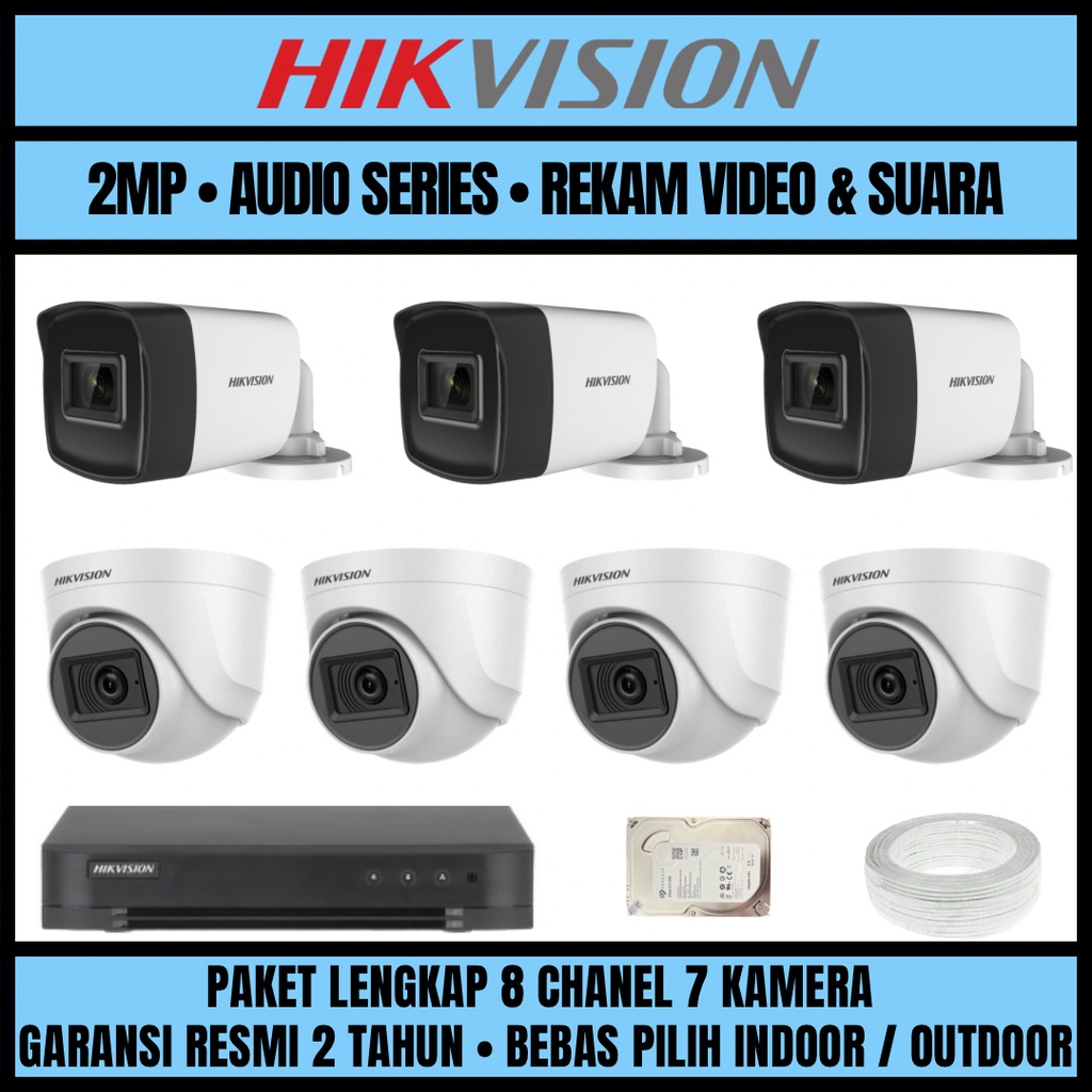 PAKET CCTV HIKVISION 2MP 8 CHANNEL 7 CAMERA KAMERA CCTV TURBO HD