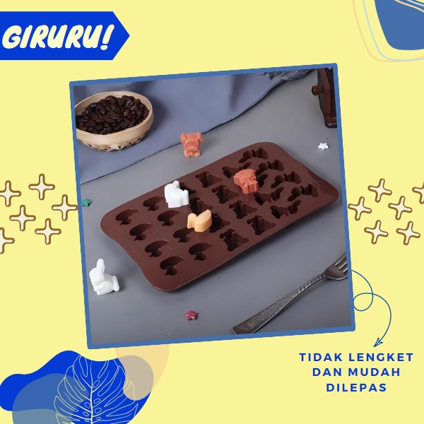 Cetakan Coklat Bentuk Bebek, Beruang, dan Kelinci / Cetakan Silikon karakter aneka bentuk hewan / Cetakan Silikon 24 Grid Silicone Baking Chocolate Molds