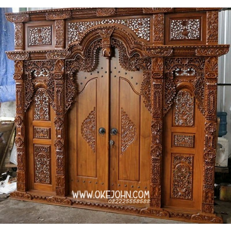 Pintu Gebyok Jati Motif Ukir Khas Jepara Ukuran 3 Meter Finishing Cantik