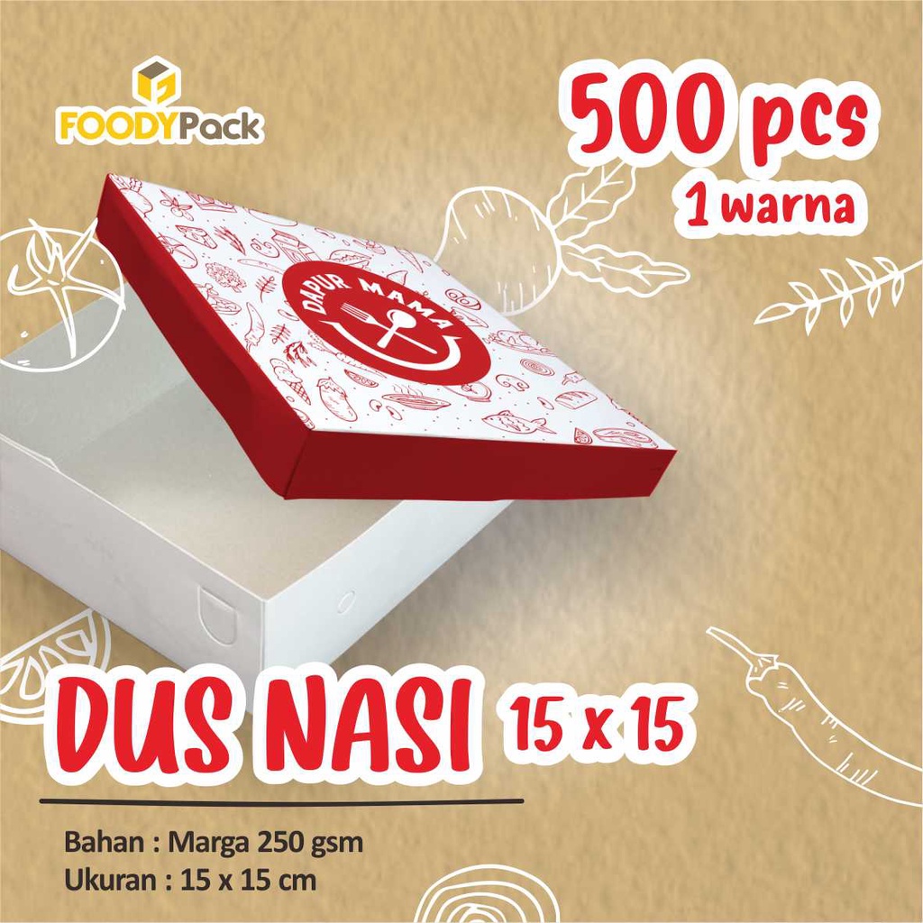 [Custom 1 warna] Dus Nasi 15x15 Marga 250gr | Catering box | Dus nasi | Cetak kemasan