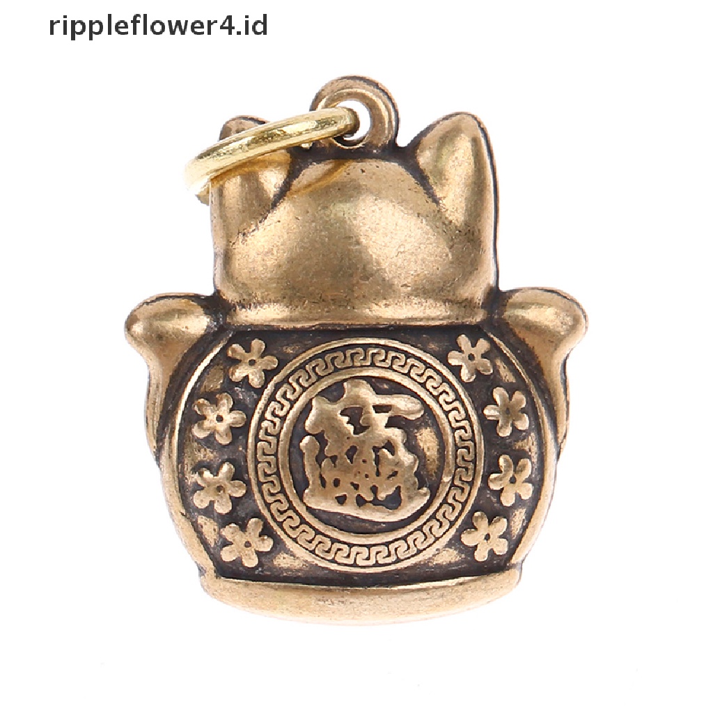 {rippleflower4.id} Tembaga Murni Lucky Cat Gantungan Kunci DIY Perhiasan Gantung Aksesoris Keyring Liontin~