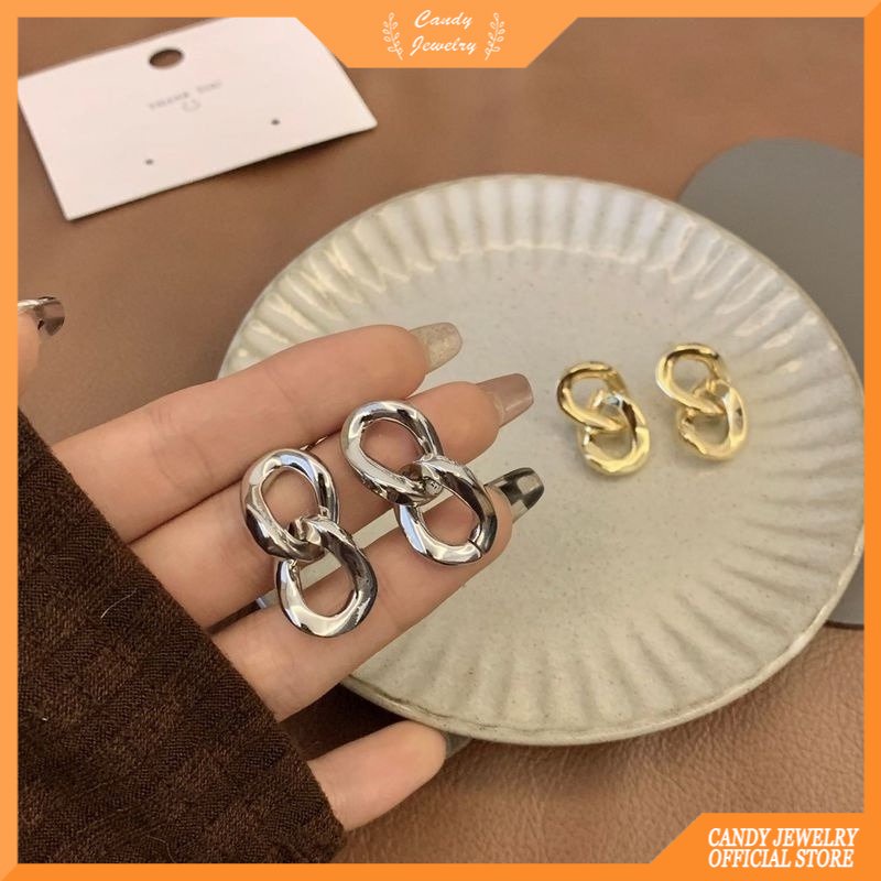 Anting Stud Bahan S925 Silver Needle Logam Gaya Korea