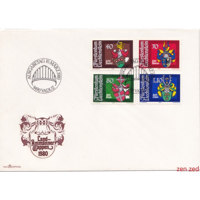 

A619 Prangko Liechtenstein FDC 1980 Coats of Arms 1 Pcs