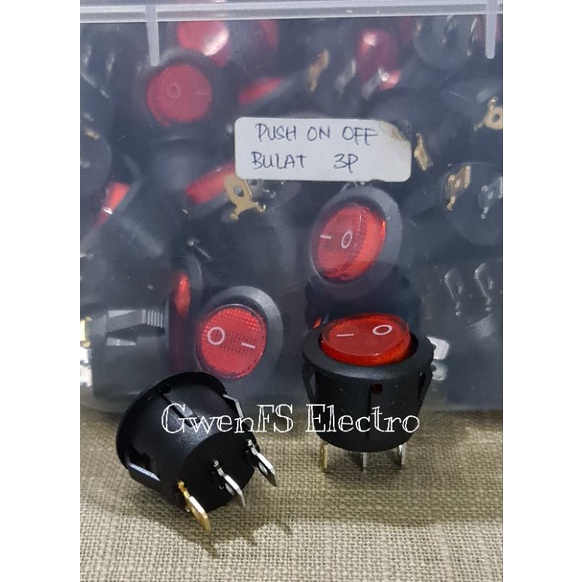 Rocker Saklar Switch ON OFF 3P + Lampu Bulat 3Pin Push On Off