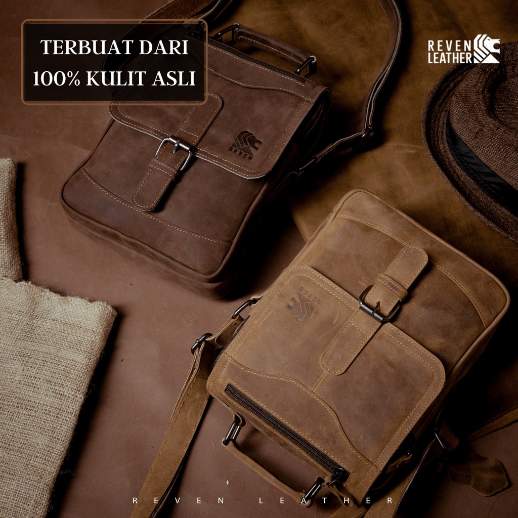 Tas Pria Selempang Slingbag Cowok STAINER Sling Shoulder BAG Bahan Kulit Sapi Asli Full 100% Original by Crown Leather CrownLeather Store