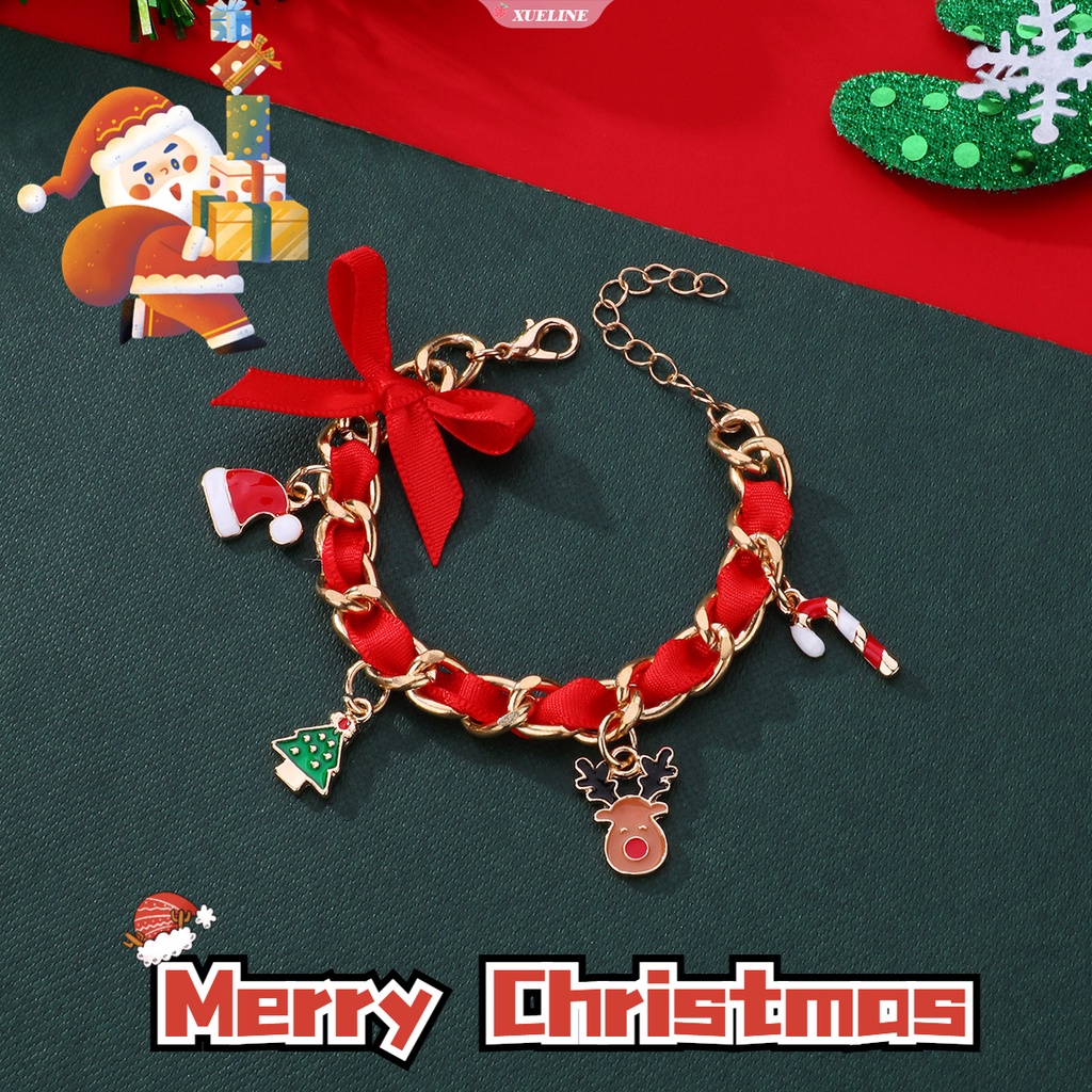 Baru Perhiasan Natal Pesona Gelang Dengan Topi Natal Pohon Natal Tongkat Berjalan Tenun Tangan Gelang Halus Untuk Gadis Anak Hadiah [ZXL]