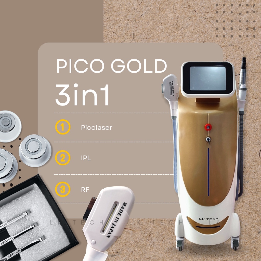 LASER PICO 3in1 GOLD PICO LASER RF IPL HAPUS SULAM ALIS HILANGKAN BULU HAPUS TATTO TATO FLEK TANDA L