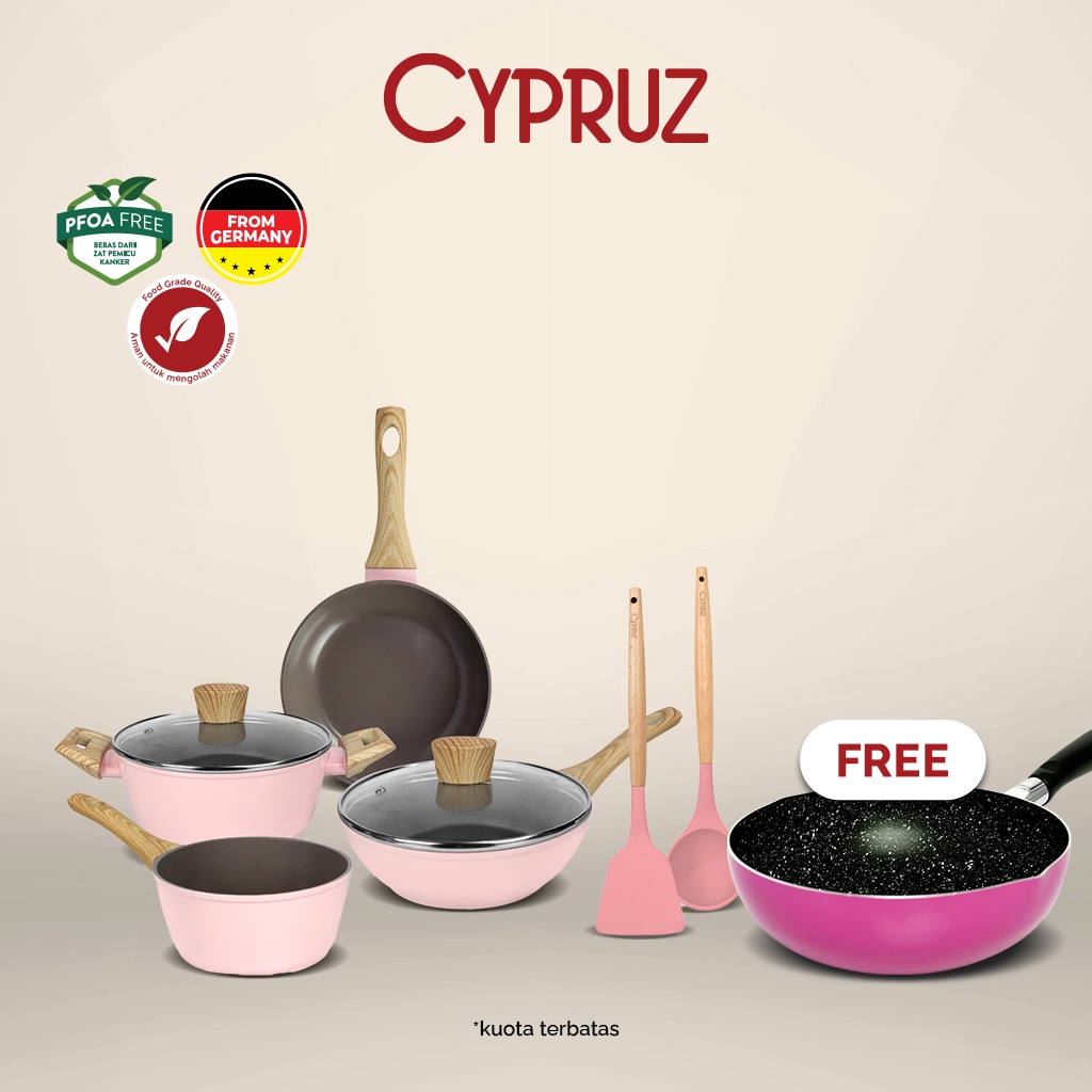 Cypruz Peralatan Masak Dapur Anti Lengket Pink Ceramic Complate Set