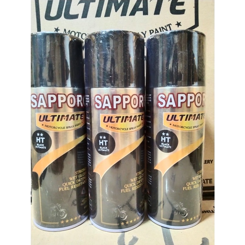 cat spray pilok pilox cat semprot sapporo ultimate saporo Hi temp black ultimate hi temp hitam doff dof pilok knalpot pilok anti panas pilok mesin pilok suhu panas 400ml