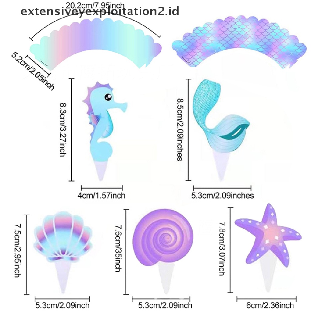 {NEW} 20pcs /Set Hiasan Cupcake Pesta Mermaid Pembungkus Mermaid Hiasan Kue Duyung.