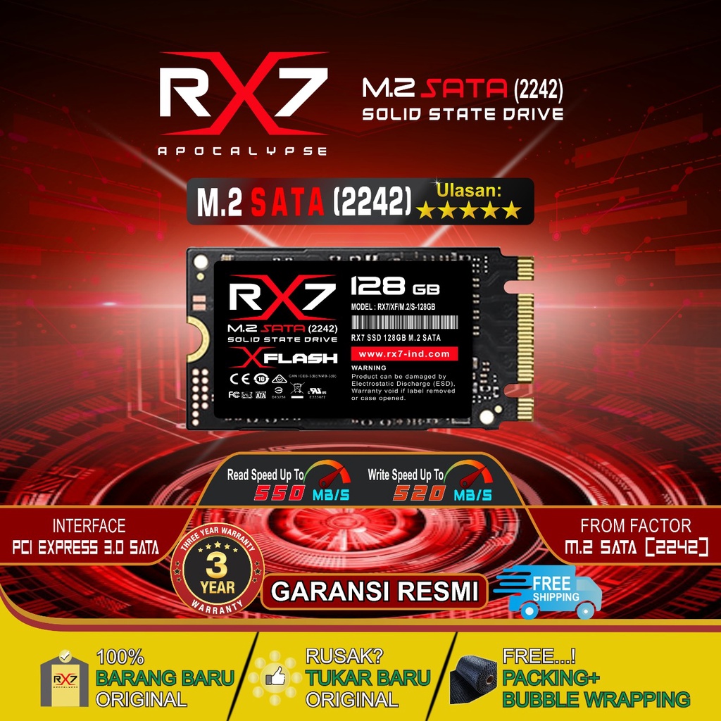SSD RX7 M2 SATA 128GB 2242 M.2 SATA  M2SATA GARANSI RESMI 3 TAHUN