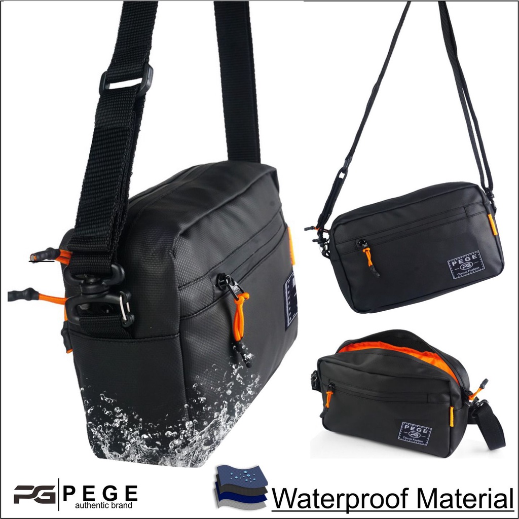 Tas Selempang Waterproof PEGE Vernon Model Polo Hitam Casual - PG 8943