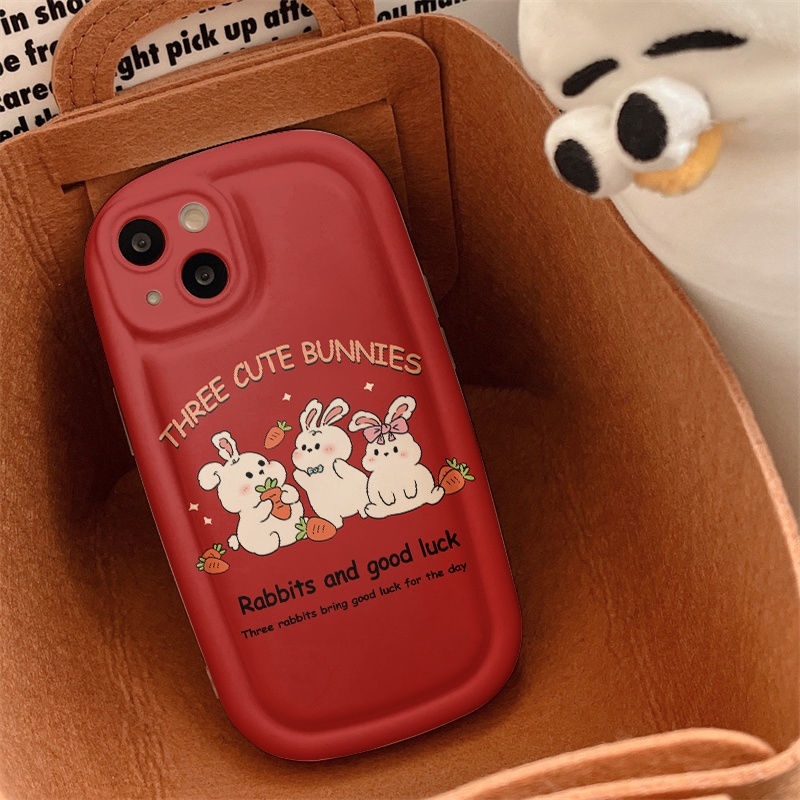 IPHONE Casing Ponsel Desain Bunnies Tiga Lucu Merah Kompatibel Dengan Iphone12 13 14 11 Pro Max X Xs Max Xr hhggjj